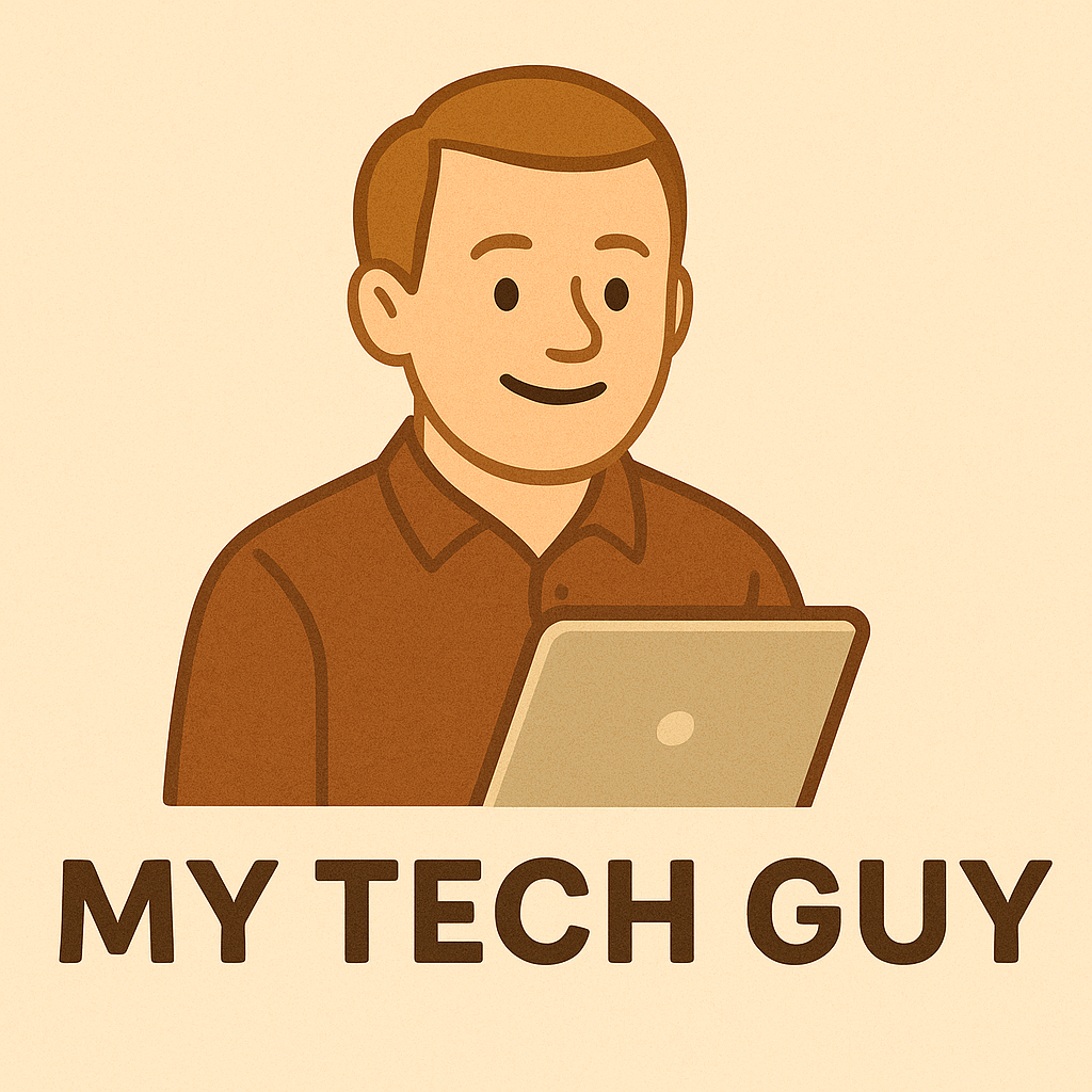 Logo with guy looking at iPad
